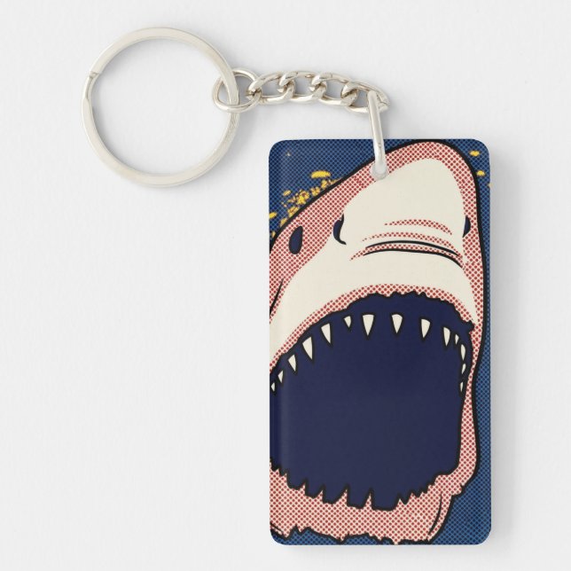 Pop Art Shark Jaw Halftone Comic Panel Key Ring (Front)