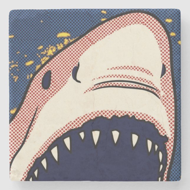 Pop Art Shark Jaw Halftone Comic Panel Stone Coaster (Front)