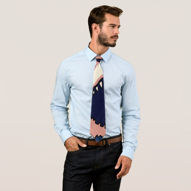 Pop Art Shark Jaw Halftone Comic Panel Tie (In Situ)