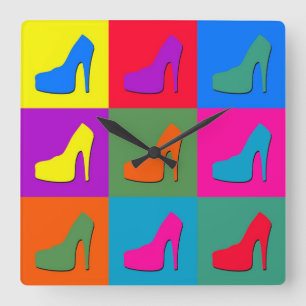 Pop art shoes square wall clock