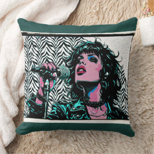 Pop Art Singer Teal Pink Musicians Music Lovers Cushion