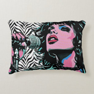 Pop Art Singer Teal Pink Punk Rocker Music Lovers Decorative Cushion