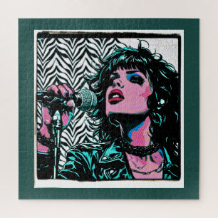 Pop Art Singer Teal Pink Punk Rocker Music Lovers  Jigsaw Puzzle