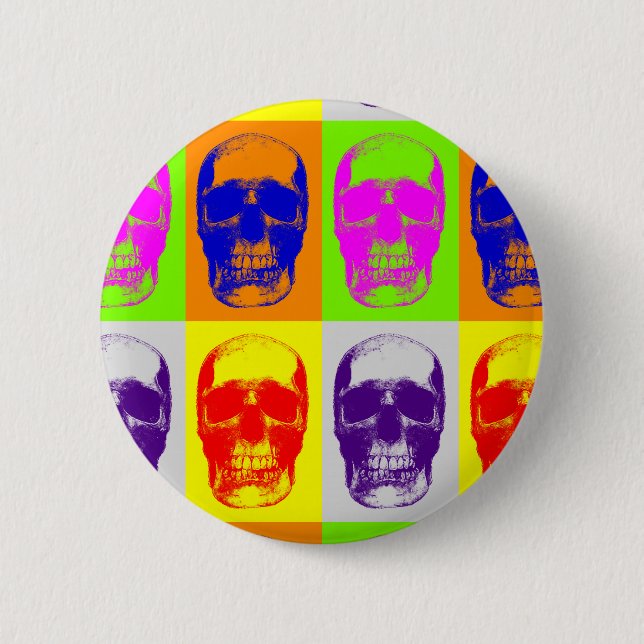 Pop Art Skull 6 Cm Round Badge (Front)
