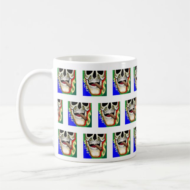 Pop Art Skull Dollar Sign Pattern Coffee Mug (Left)