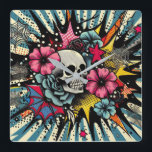 Pop Art Skull Square Wall Clock<br><div class="desc">Pop Art Skull Square Wall Clock It's time to show off your favourite art, photos, and text with a custom round wall clock from Zazzle. Featured in two sizes, this wall clock is vibrantly printed with AcryliPrint®HD process to ensure the highest quality display of any content. Order this custom round...</div>