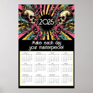 Pop Art Skulls Motivational Quote 2025 Calendar Poster