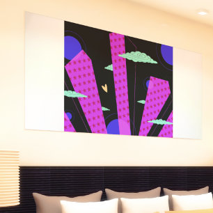 Pop Art Skyline Bright Purple Pink Stars  Poster