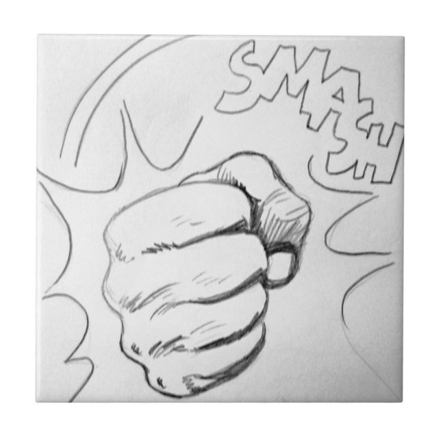 Pop Art Smash Punch Pencil Sketch Ceramic Tile (Front)
