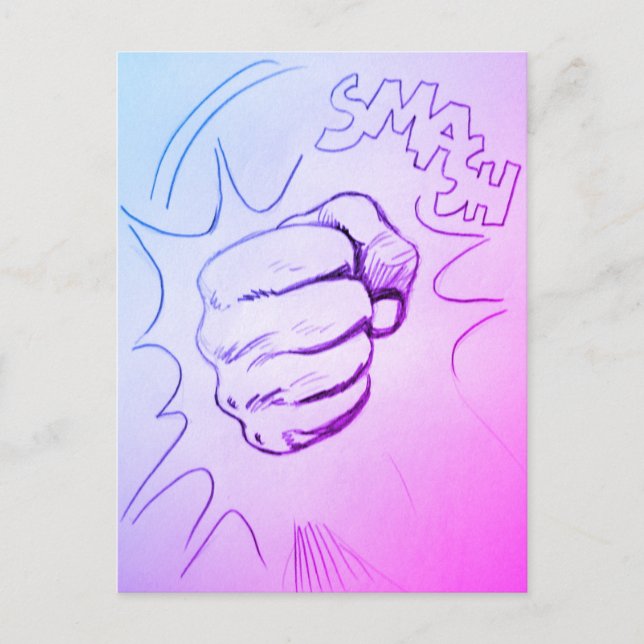 Pop Art Smash Punch Pencil Sketch Postcard (Front)