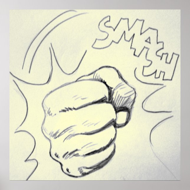 Pop Art Smash Punch Pencil Sketch Poster (Front)