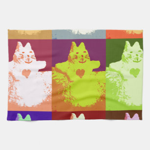 Pop Art Snow Kitty Tea Towel
