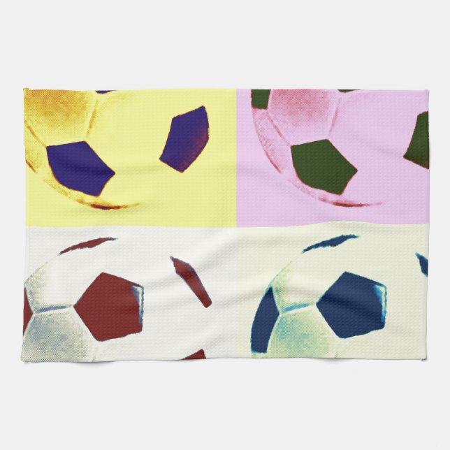 Pop Art Soccer Balls Tea Towel (Horizontal)