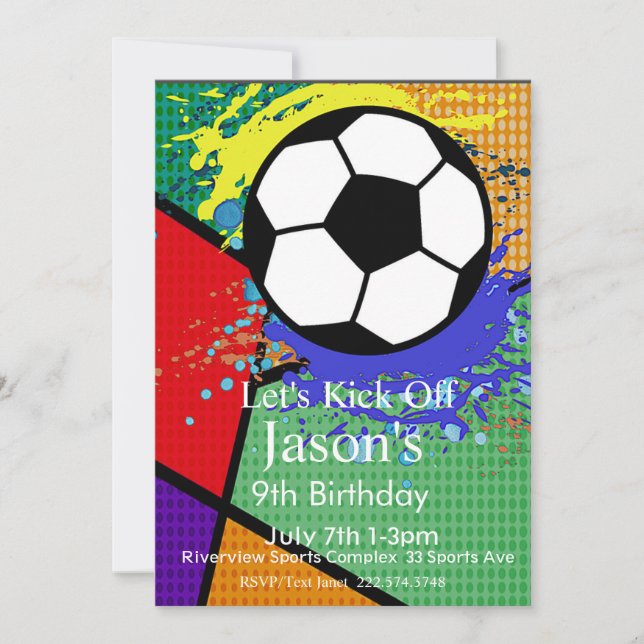 Pop Art Soccer Birthday, Football, Futbol  Invitation (Front)