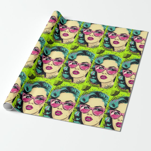 Pop Art Softball Wrapping Paper (Unrolled)
