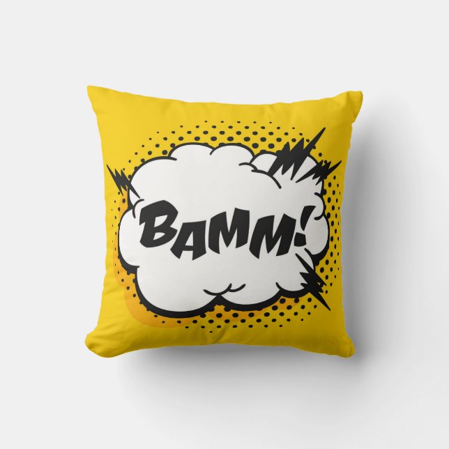 Pop art speech bubble drawing with text. Cartoon s Cushion (Front)