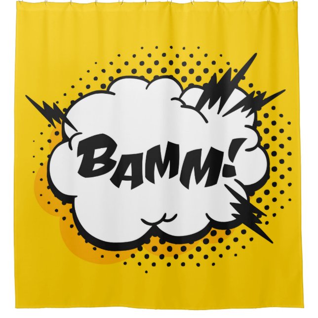Pop art speech bubble drawing with text. Cartoon s Shower Curtain (Front)