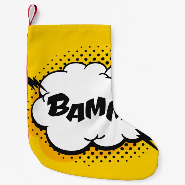 Pop art speech bubble drawing with text. Cartoon s Small Christmas Stocking (Front)