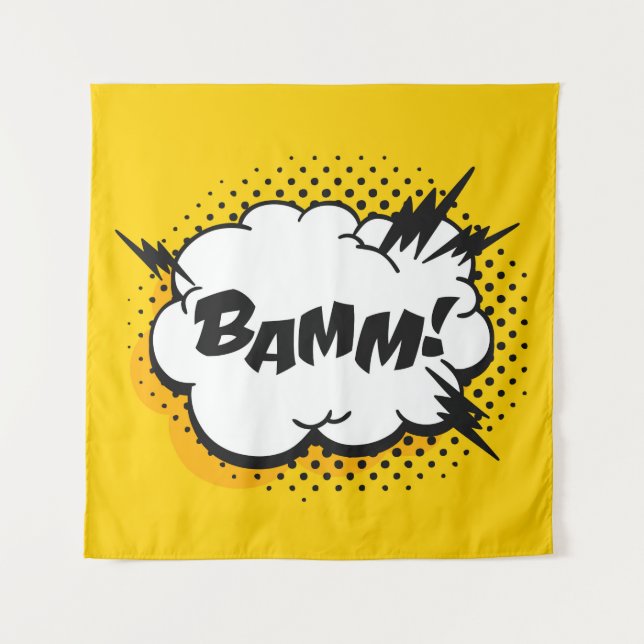 Pop art speech bubble drawing with text. Cartoon s Tapestry (Front)
