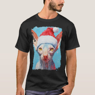 Pop Art Sphynx Hairless Cat Christmas Blue T-Shirt