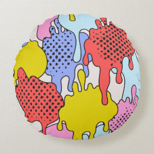 Pop Art Splatter: Comic Drama Round Cushion