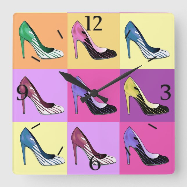 Pop Art Stiletto Pumps / Shoes / High Heels Square Square Wall Clock (Front)