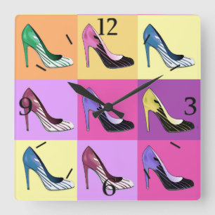 Pop Art Stiletto Pumps / Shoes / High Heels Square Wall Clock