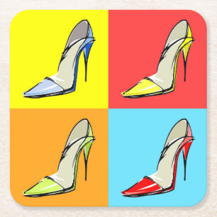 Pop Art Stilettos Disposable Coaster, Fashion Them Square Paper Coaster