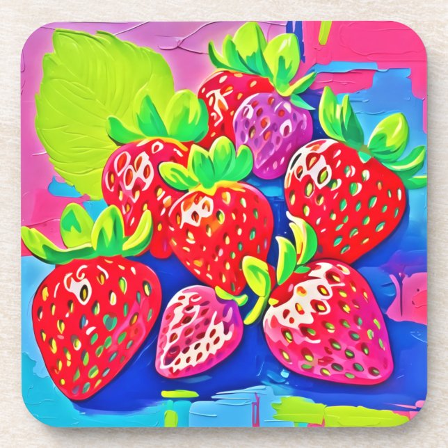 Pop Art Strawberries Coaster (Front)