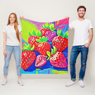 Pop Art Strawberries Fleece Blanket