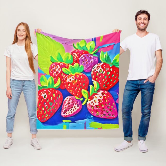 Pop Art Strawberries Fleece Blanket (In Situ)