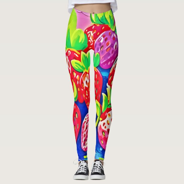 Pop Art Strawberries Leggings (Front)