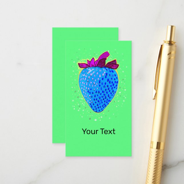 Pop Art Strawberry Blue Enclosure Card (Front/Back In Situ)