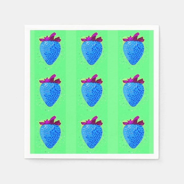Pop Art Strawberry Blue Pattern Napkin (Front)