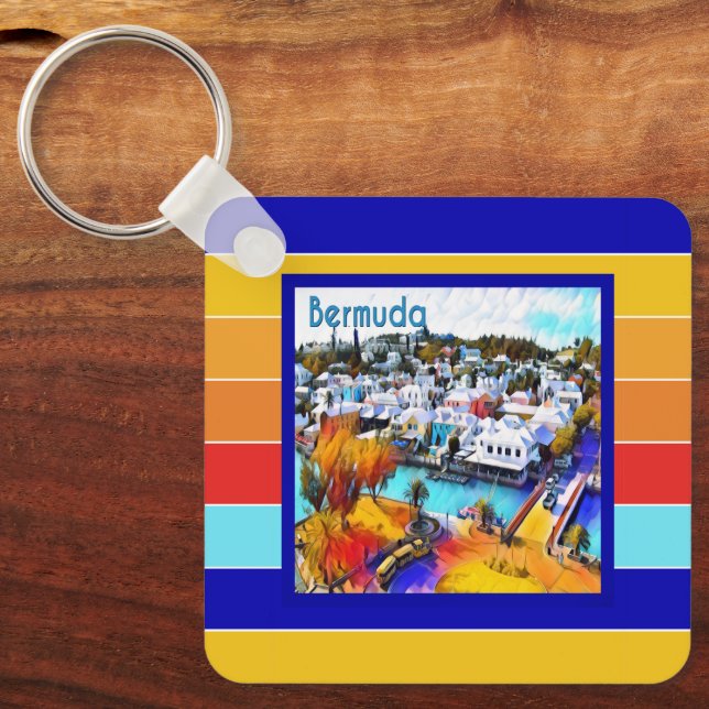 Pop Art Stripes Bermuda  Key Ring (Front)
