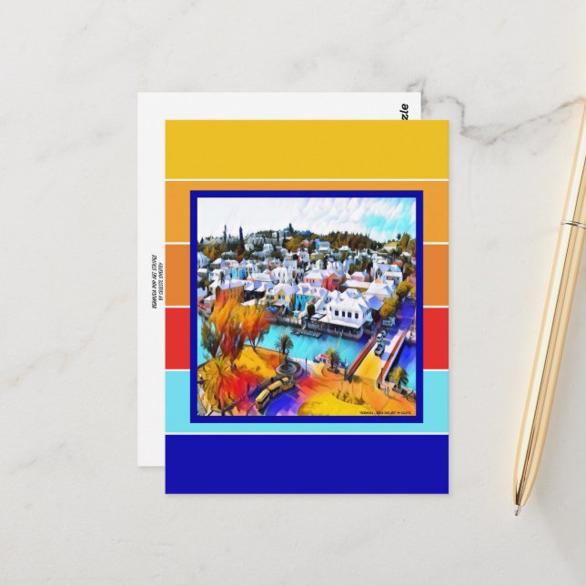 Pop Art Stripes Bermuda  Postcard (Front/Back In Situ)