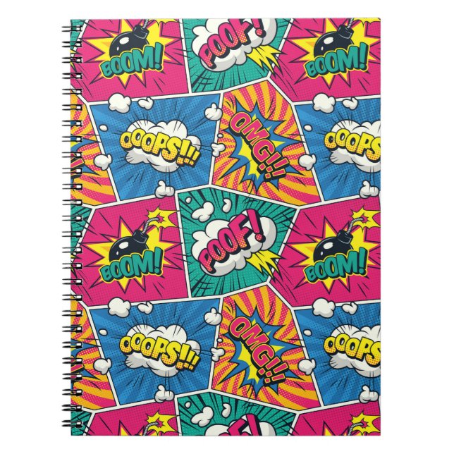 Pop Art Style - Colourful Retro Comic Explosions Notebook (Front)