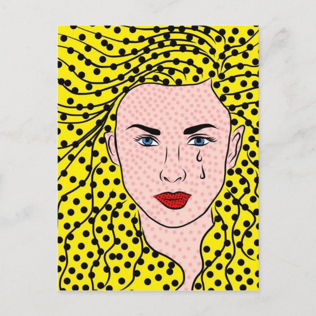 Pop Art Style Comic Book Yellow Blonde Sad Girl Postcard (Front)