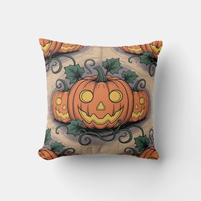 Pop Art Style Pumpkin & Ghost All-Over Pillow on P (Front)