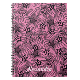 Pop Art Style Radiating Black Stars Personalised Notebook