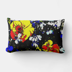pop art style red yellow blue and white flowers lumbar cushion