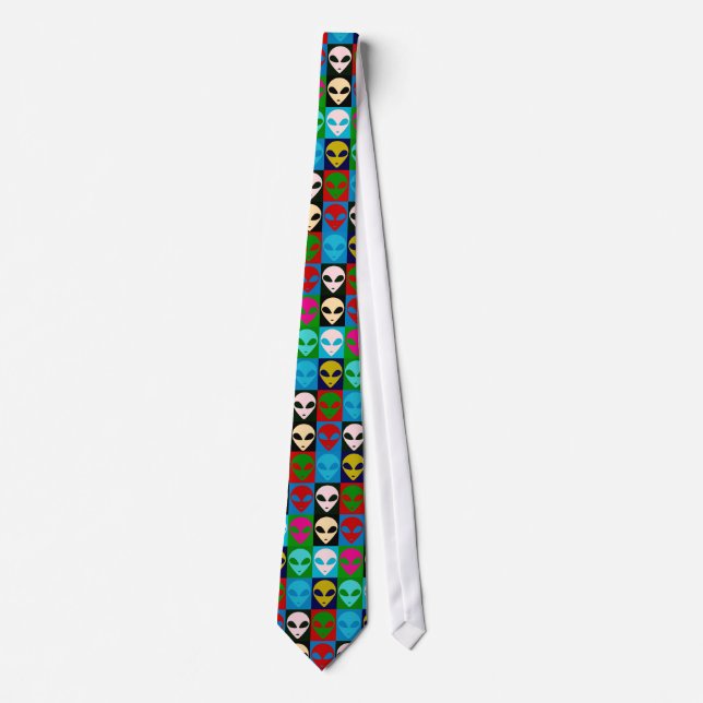 Pop Art Style Space Alien Heads Neck Tie (Front)