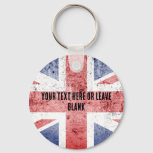 Pop-art style Union Jack design. Customise text Key Ring