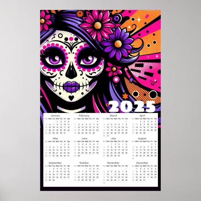 Pop Art Sugar Skull 2025 Calendar  Poster (Front)
