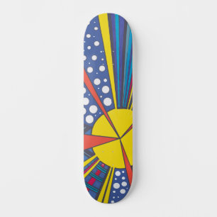 Pop art sunburst, abstract bright cosmic rays skateboard