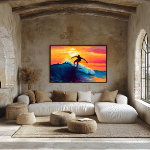 Pop Art Surfing Sunset Wall Art – Wave Riding 