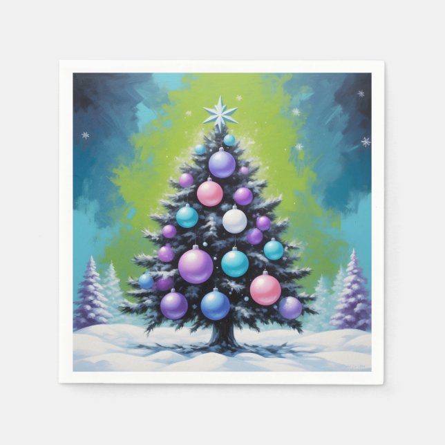 Pop Art Synthwave Christmas with Acid Green Violet Napkin (Front)