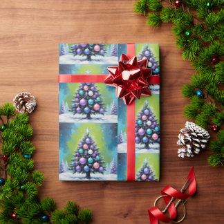 Pop Art Synthwave Christmas with Acid Green Violet Wrapping Paper