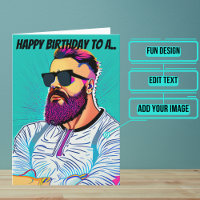 Pop Art Teal Background Bearded Dude Birthday