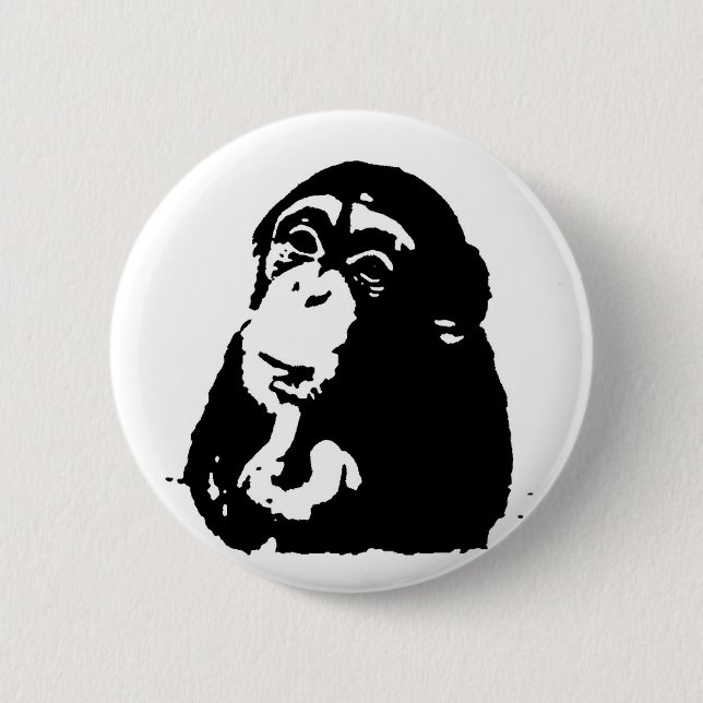 Pop Art Thinking Chimpanzee 6 Cm Round Badge (Front)